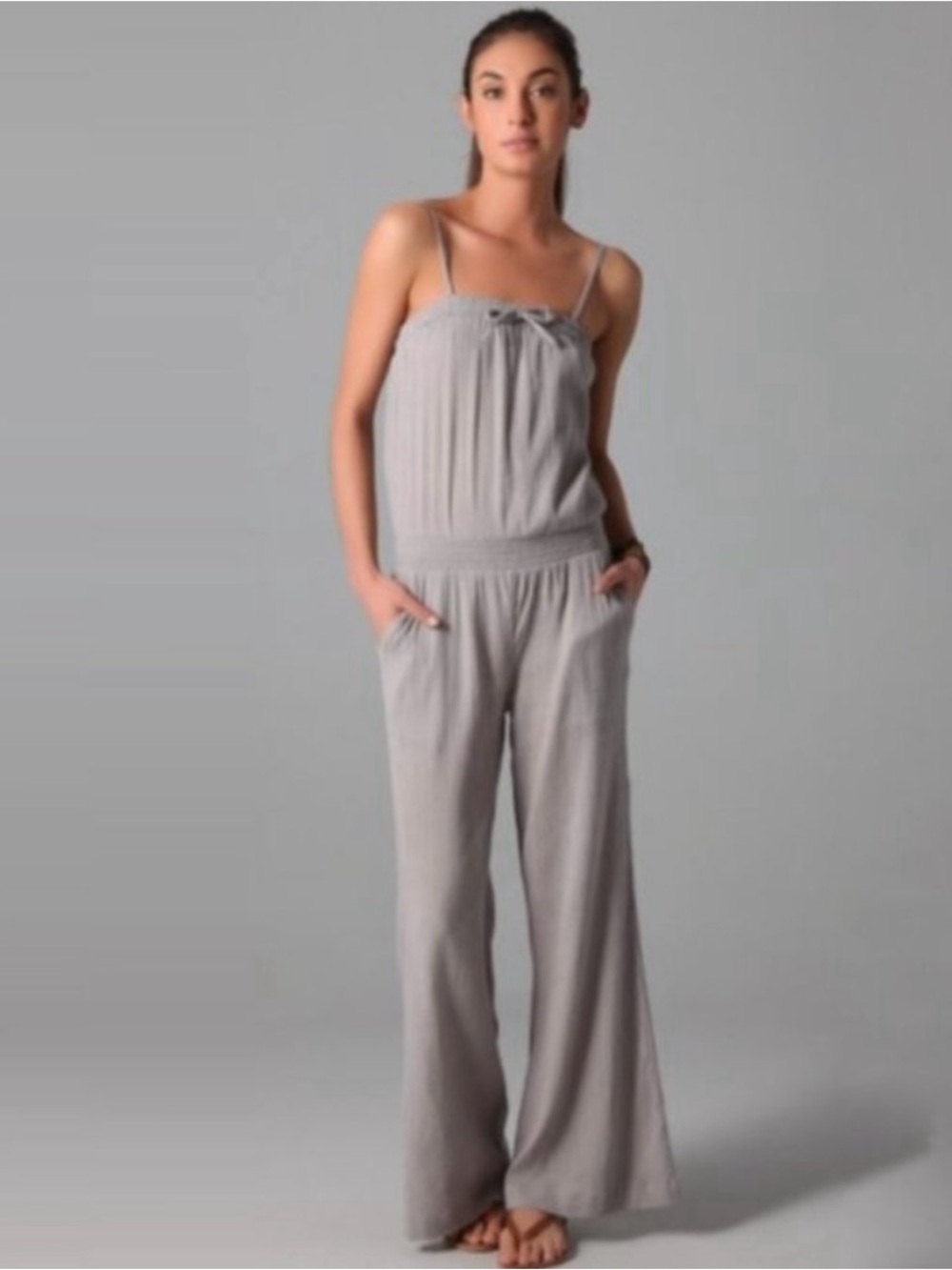 Joie Gray Spaghetti-Strap Wide-Leg Jumpsuit Medium